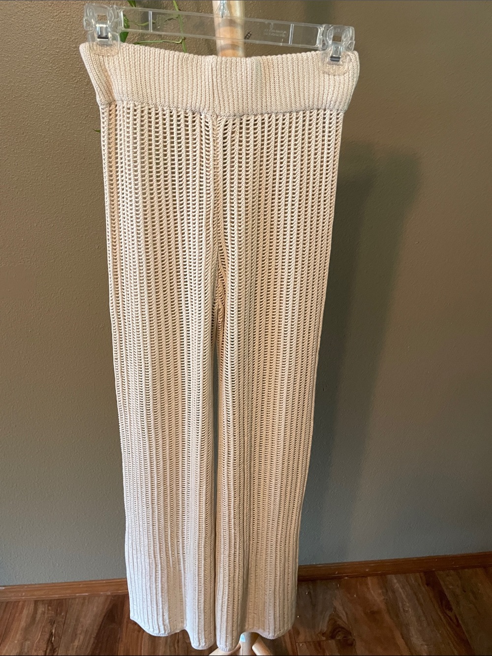 Elan Beige Crochet Wide-Leg Knit Pants - Picture 4 of 5